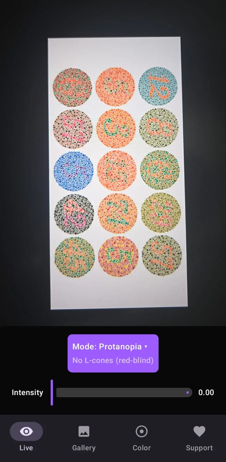 Color blind mode selection